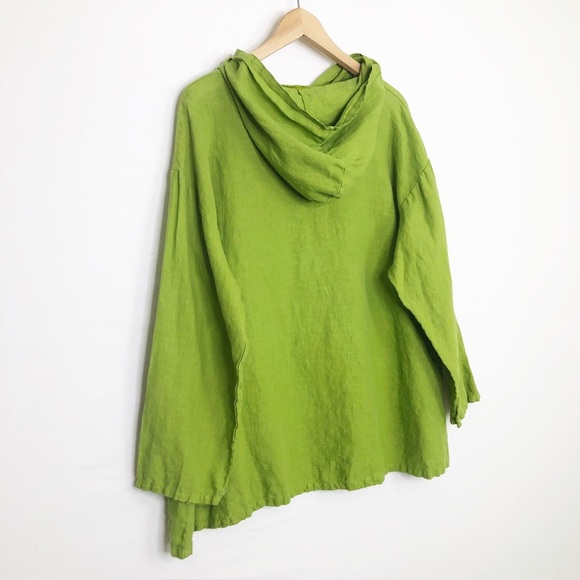 Bryn Walker lime green linen, hooded, lagoonlok tunic top - Picture 4 of 9